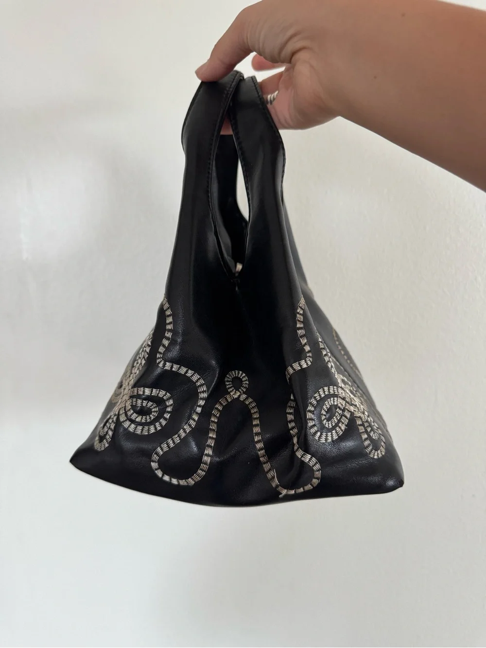 Vintage Y2K Black Embroidered Mini Hobo Bag 90s 2000s Shoulder Purse